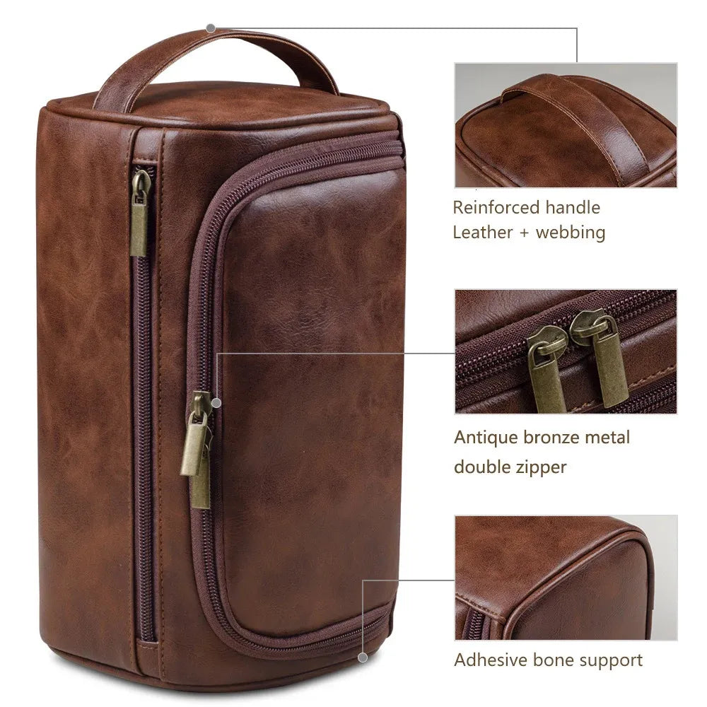 Interior view of the toiletry bag displaying multiple pockets and zippered sections