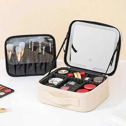Closed handheld makeup case showing exterior design and secure closure