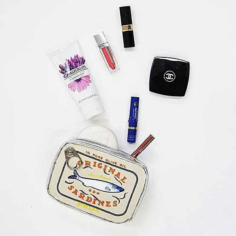 Cosmetic bag held in hand to demonstrate portability