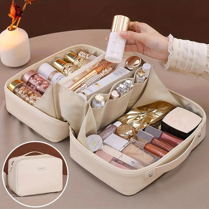 Front view of flame pattern cosmetic storage bag with double zipper