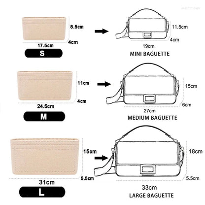 Felt insert bag organizer shown in coffee color with compartments visible