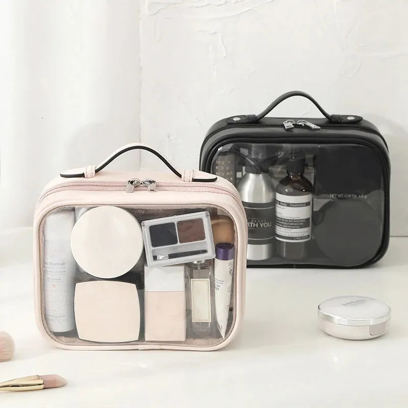 Waterproof cosmetic bag with brush storage in light pink color option