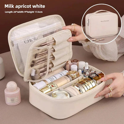 Portable makeup bag with large capacity interior open