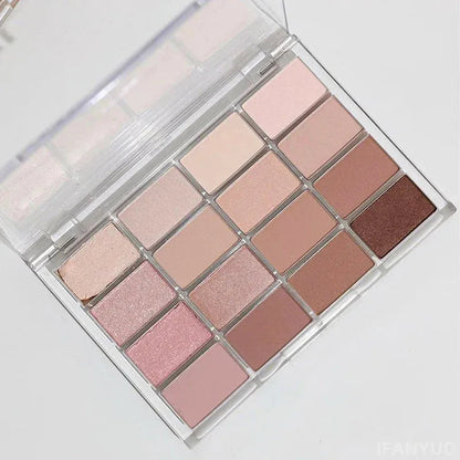 Open eyeshadow palette displaying 20 low saturation matte shades