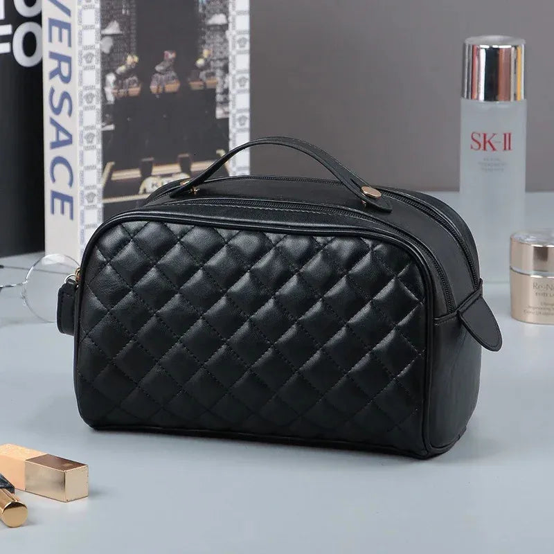 Interior compartment of the makeup bag showing organizational features
