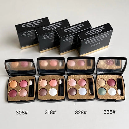 Four-color eyeshadow palette showing matte and shimmer finishes