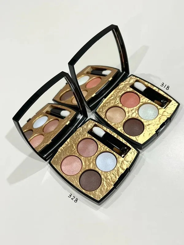 Close-up view of matte and shimmer eyeshadow textures in palette