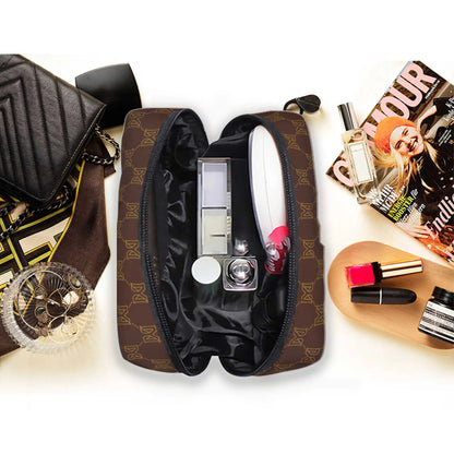 Interior view of makeup bag showing storage compartments