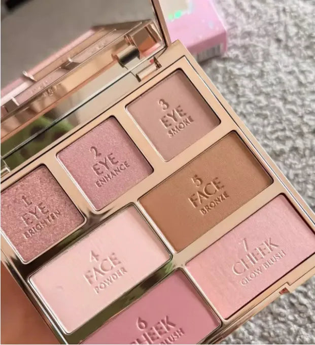 Makeup palette with matte powder formula for eyeshadow and cheek applications