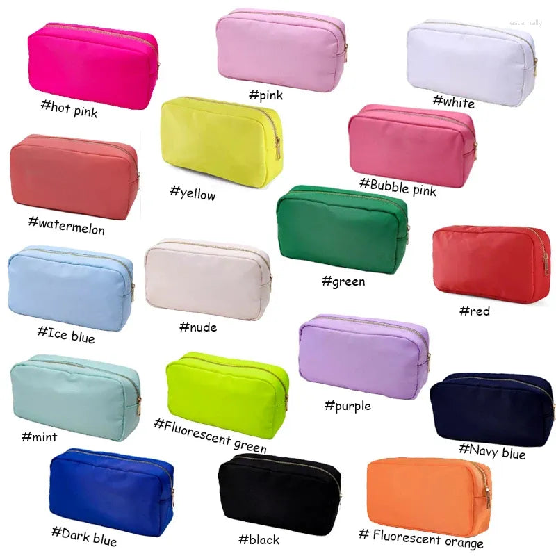 Open waterproof nylon cosmetic bag showing interior organizer compartments