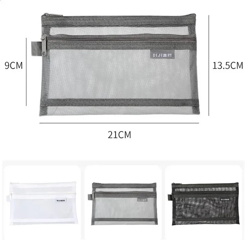 Close-up view of mesh material and zipper closure