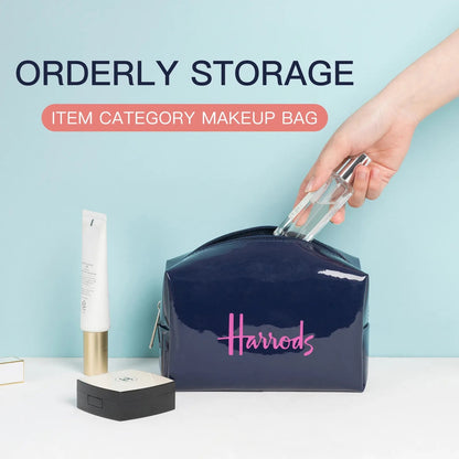 Interior view showing multiple compartments for organizing toiletries