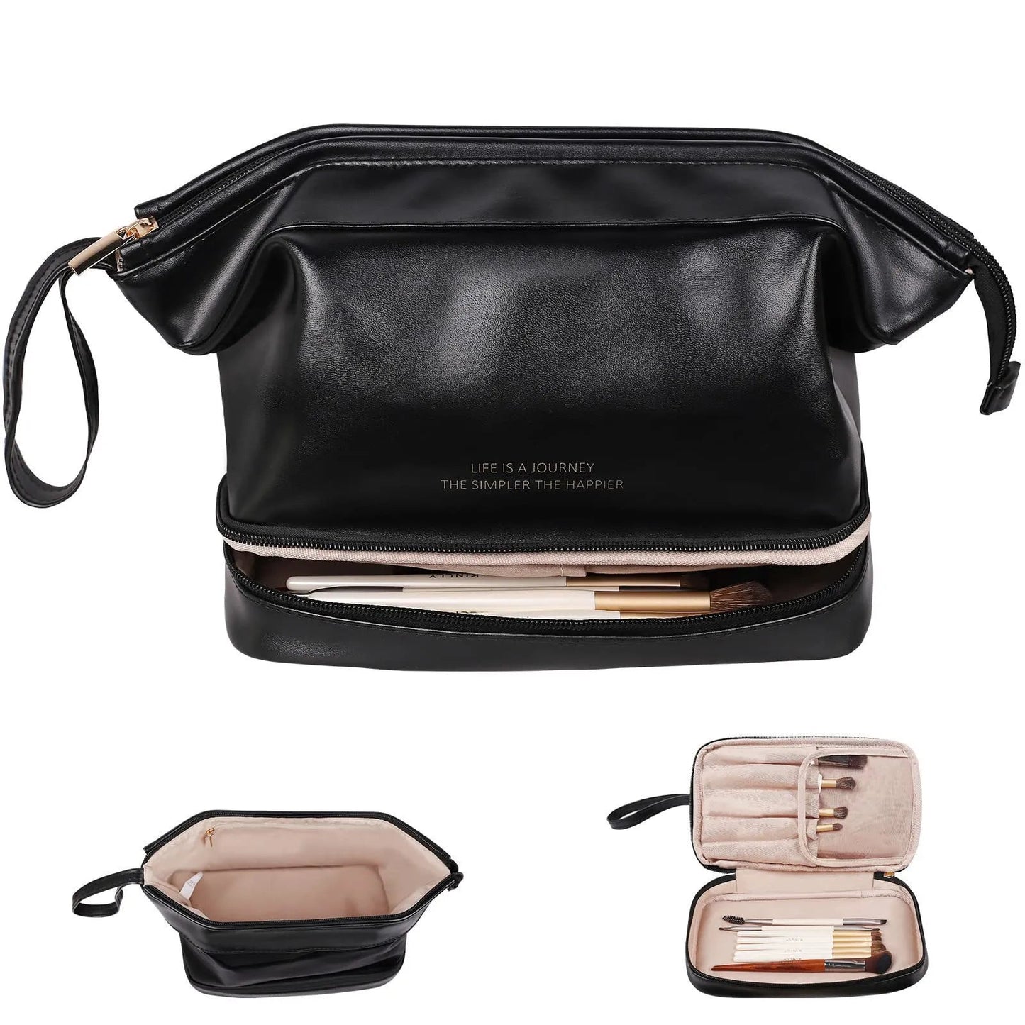 Interior view showing spacious storage compartment of the travel cosmetic bag