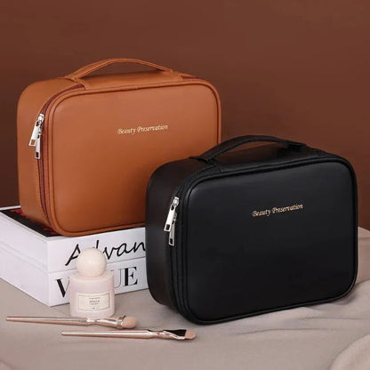 Portable makeup bag with large capacity interior open