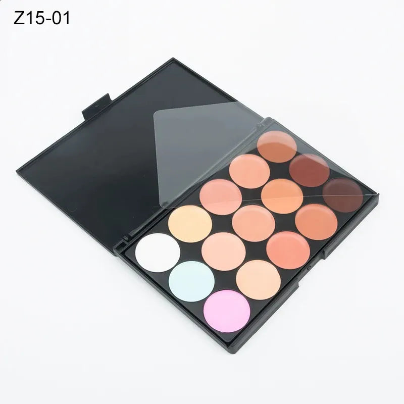 Hand holding makeup palette with various shade options visible