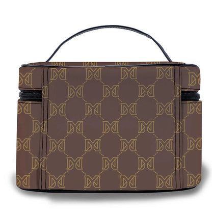 Quilted bag placed next to makeup items to demonstrate size and portability