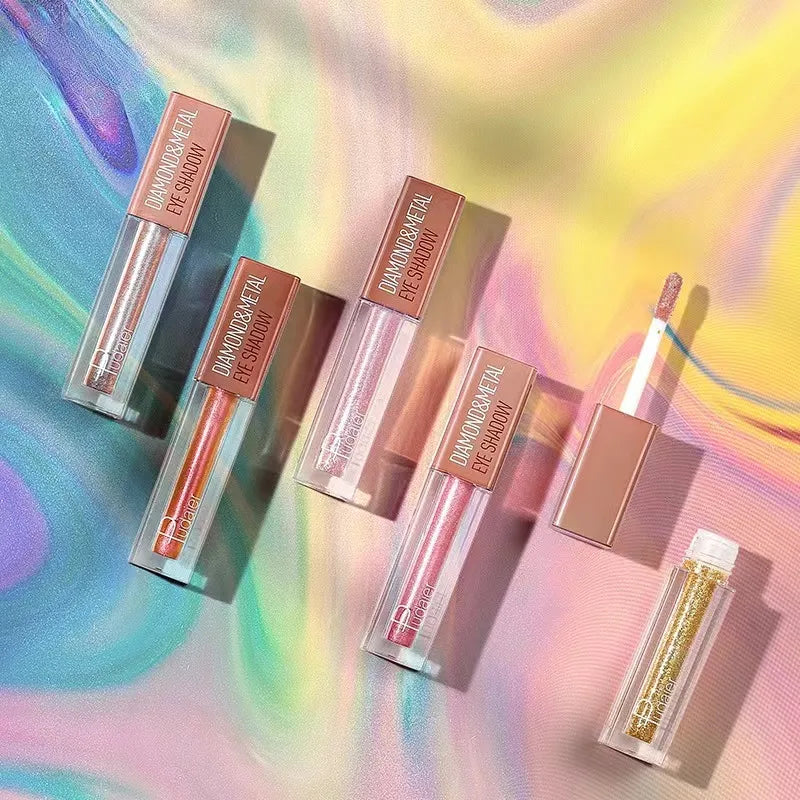 Close-up of metallic liquid eyeshadow application on eyelid