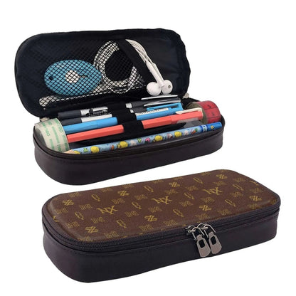 Cosmetic bag placed next to makeup items for size comparison