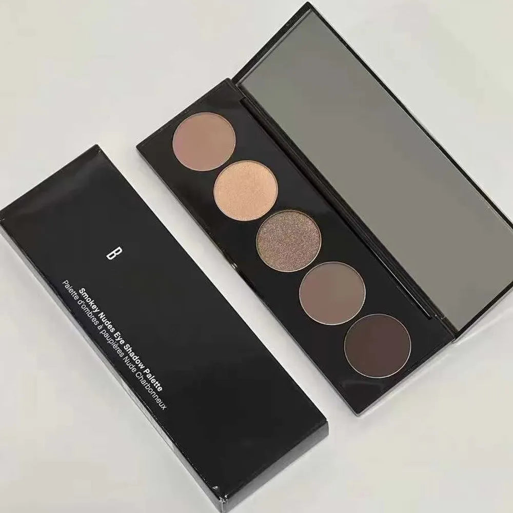 Five-color smokey nudes eyeshadow palette open with shades visible