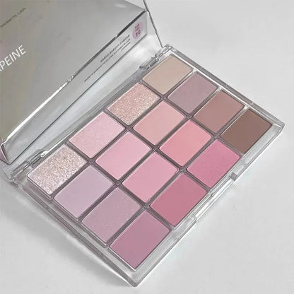 Open eyeshadow palette displaying 20 low saturation matte shades