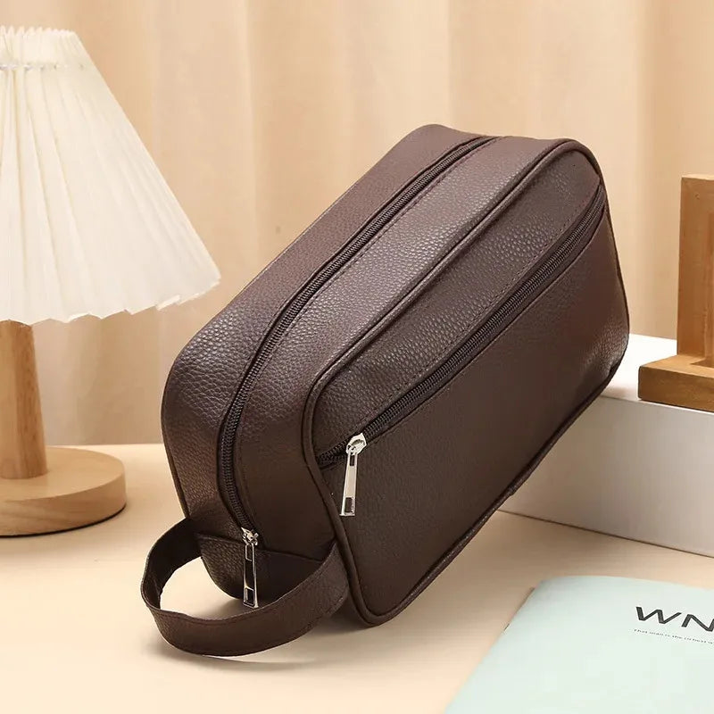 Open travel bag displaying interior compartments and zipper closure