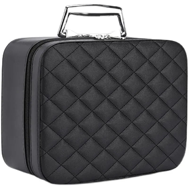 Front view of square makeup bag showing textured PU leather surface