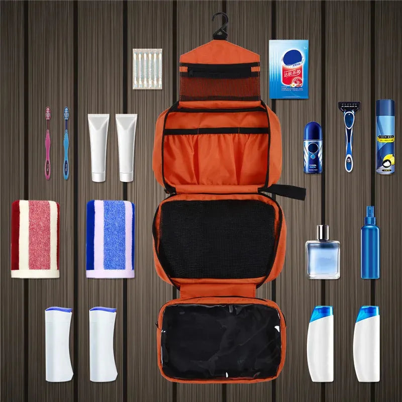 Interior view showing organized compartments of the travel cosmetic case