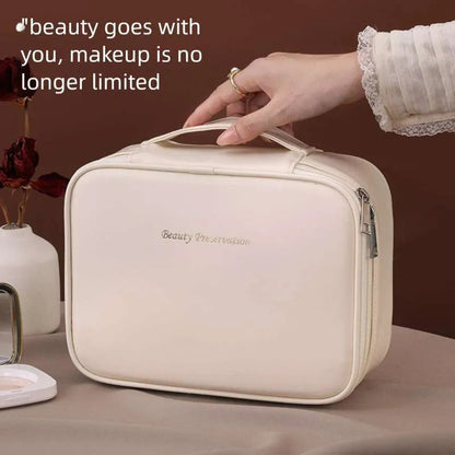 Closed makeup bag with secure zipper and ergonomic handle design
