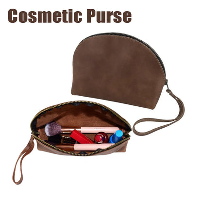 Front view of a minimalist genuine leather coin purse with zipper closure