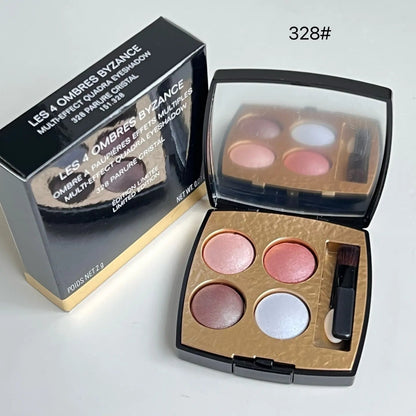 Close-up view of eyeshadow palette with waterproof formula details