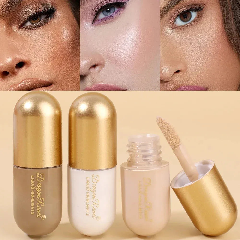 Three makeup products displayed together including a bronzer stick, nose shadow cream, and concealer