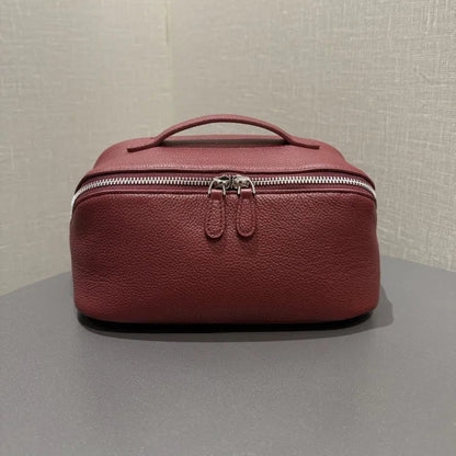 Top-grain leather cosmetic bag with 2026 texture pattern