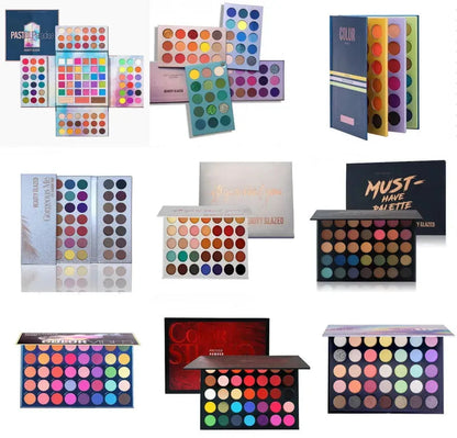 Close-up view of eyeshadow palette with shimmer and matte finishes