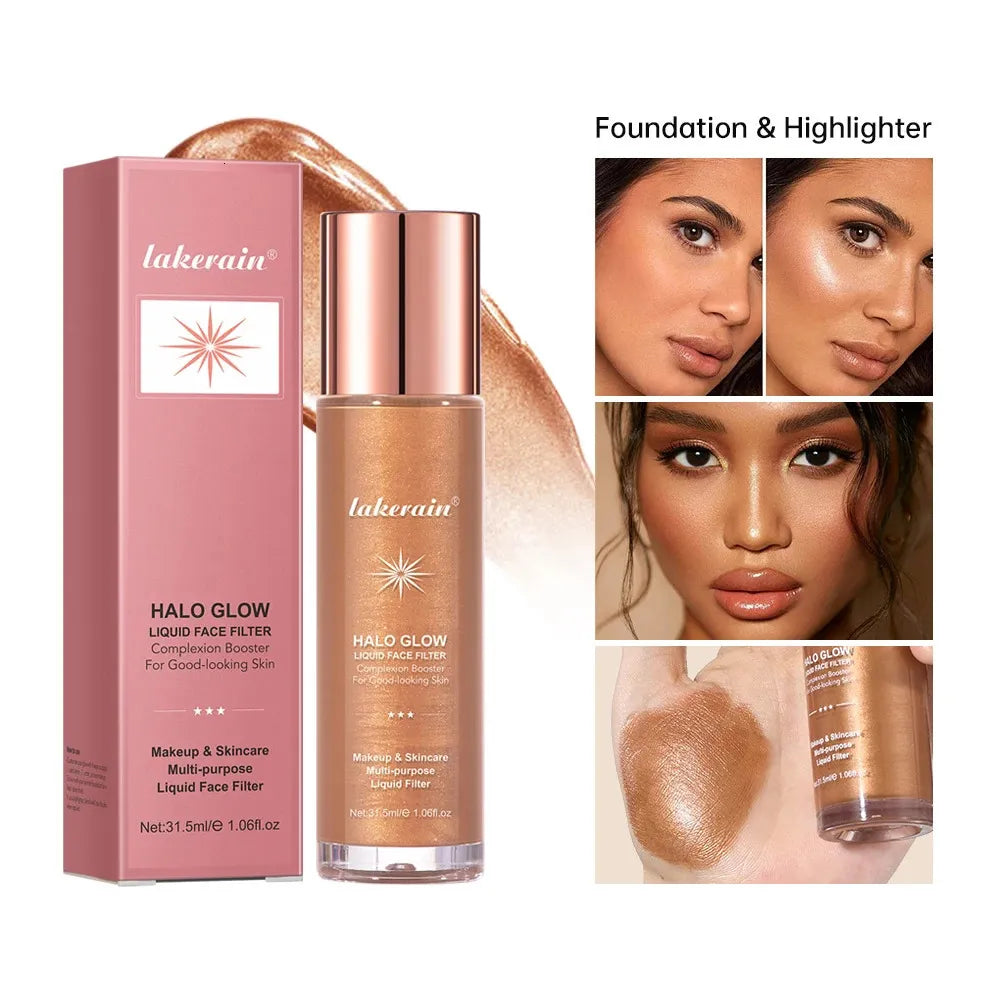 Makeup product applied to cheekbone area showing shimmer effect