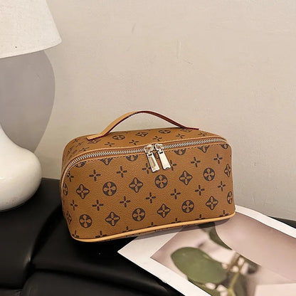Interior view showing multiple compartments of the cosmetic organizer bag