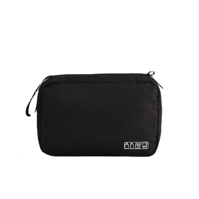 Travel cosmetic organizer with pendant handle displayed in multiple color options