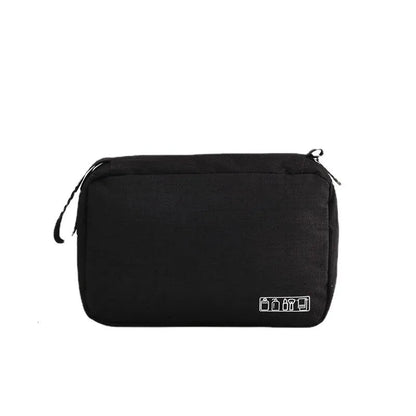 Travel cosmetic organizer with pendant handle displayed in multiple color options