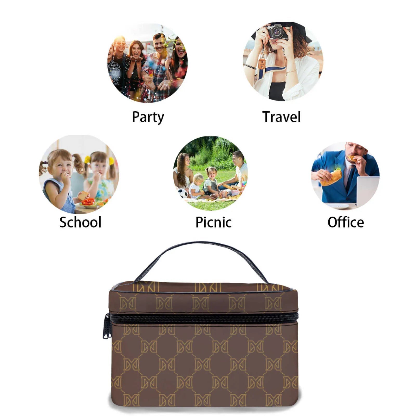 Quilted bag placed next to makeup items to demonstrate size and portability