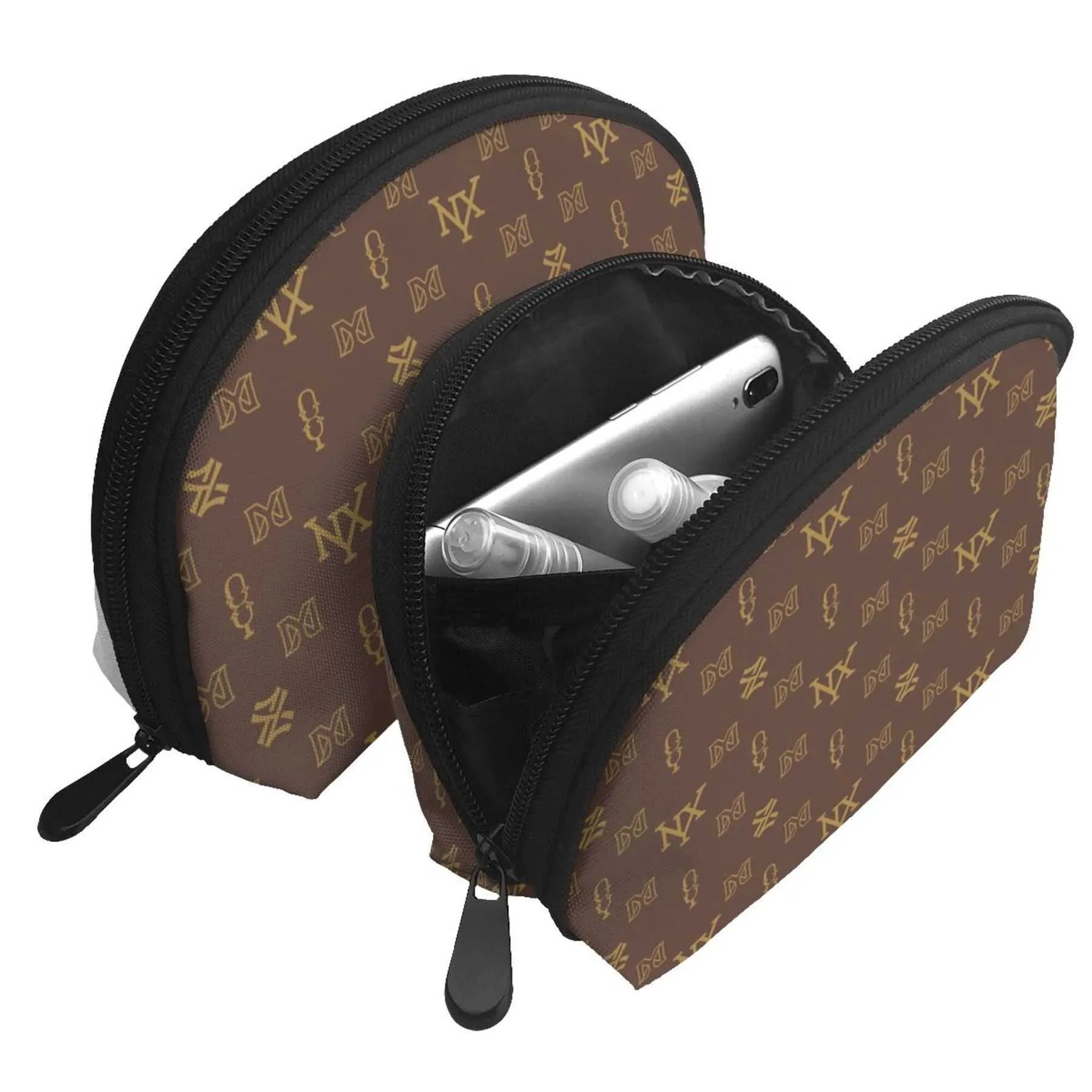 Side profile of cosmetic bag highlighting compact and portable design