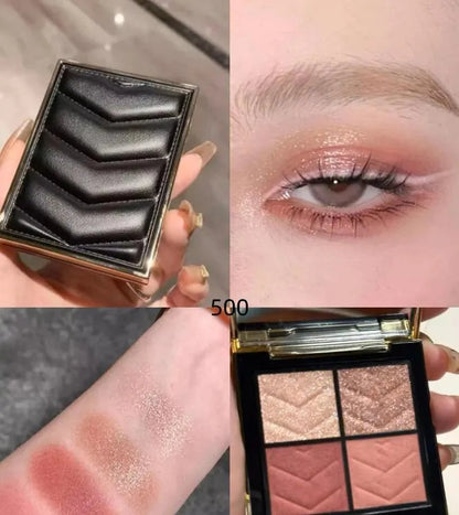 Open view of eyeshadow palette displaying four different color shades