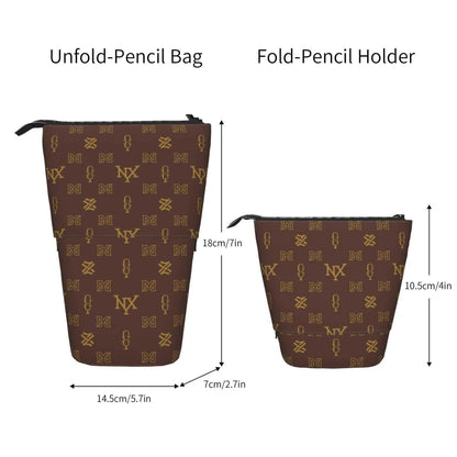 Classic brown cosmetic bag with zippered closure for travel