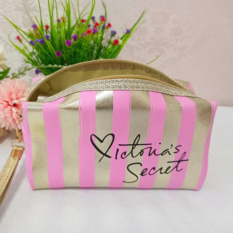 Open view of cosmetic bag interior with compartments for organization