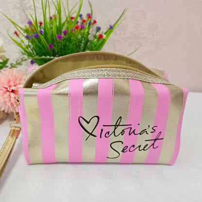 Open view of cosmetic bag interior with compartments for organization