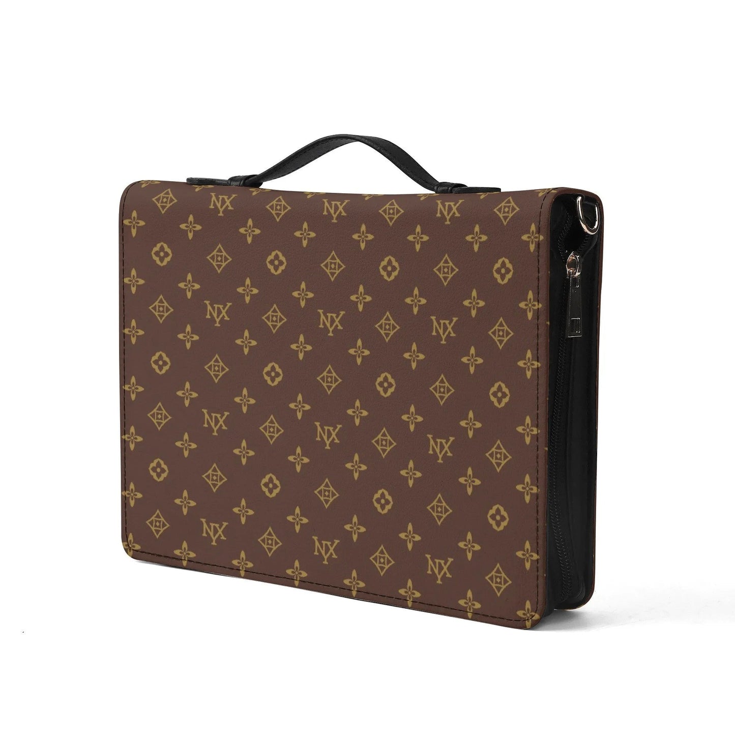Front view of classic cosmetic bag with scripture storage design
