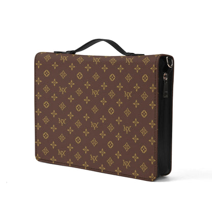 Front view of classic cosmetic bag with scripture storage design