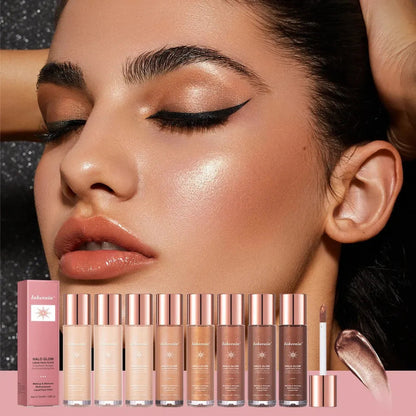 Makeup product applied to cheekbone area showing shimmer effect