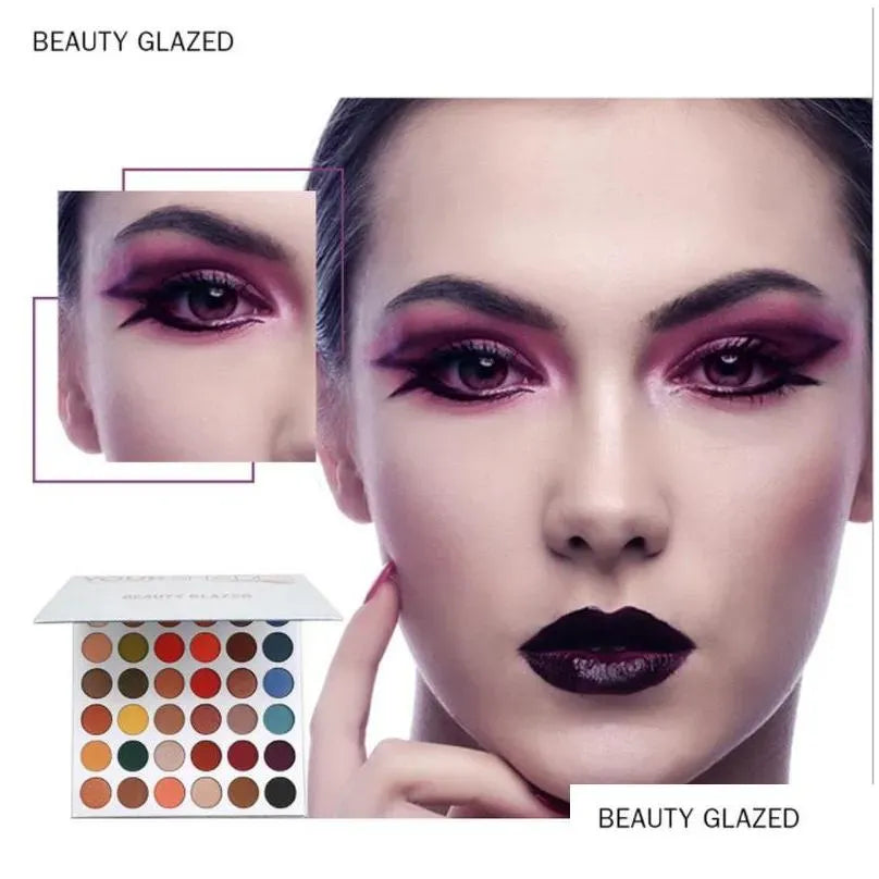 63-color eyeshadow palette showing various shades in a rectangular tray