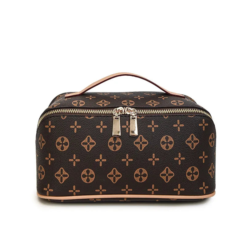 Interior view showing multiple compartments of the cosmetic organizer bag
