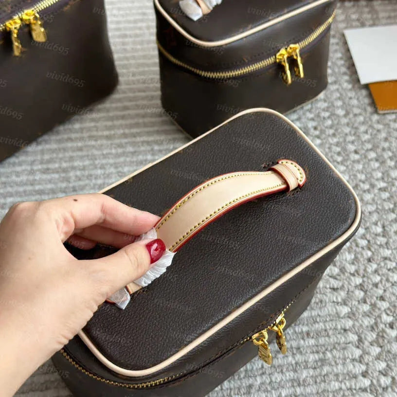 Side view showing the removable crossbody strap attached to the bag