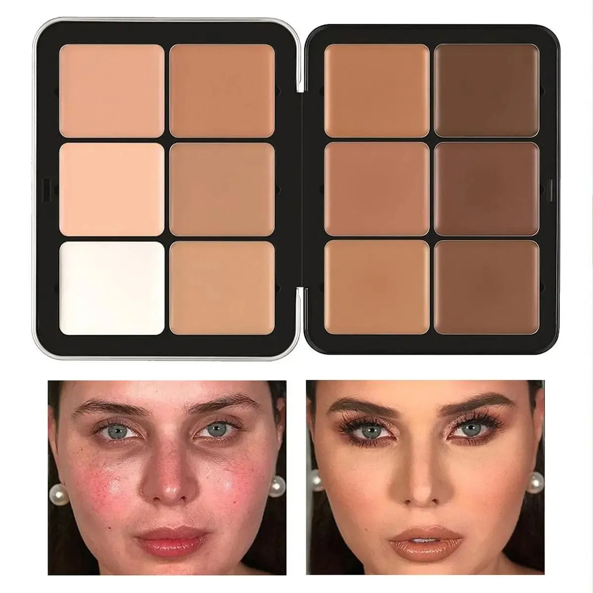 Makeup palette with various shades suitable for different skin tones